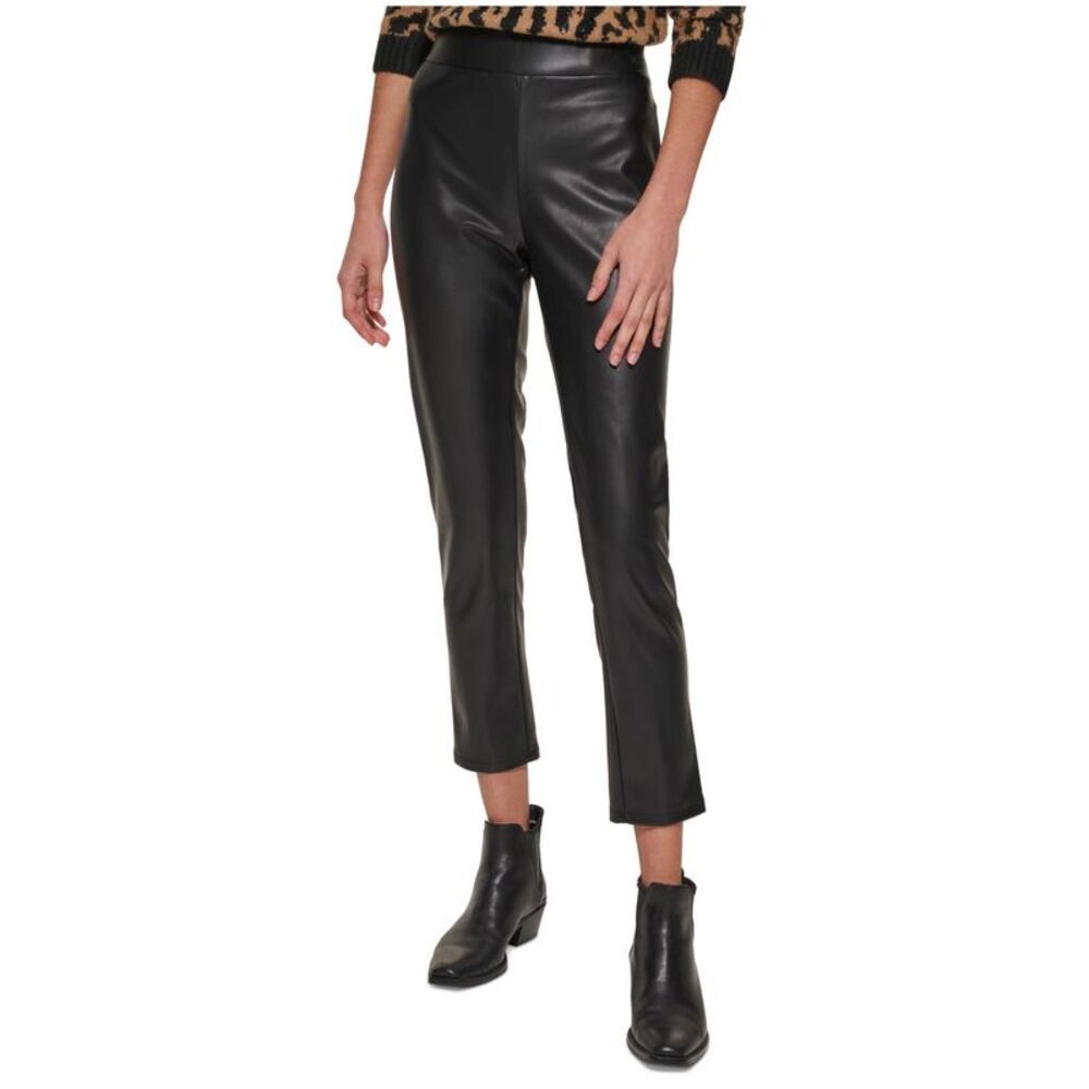 DKNY Womens Faux Leather High Rise Side Zip Straight Leg Casual Pants, , M, DM